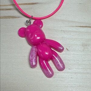 Adorable Neon Pink Bear Pendant Necklace for Kids